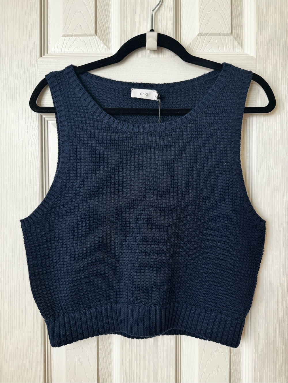 Onia Navy Textured Knit Cropped Tank